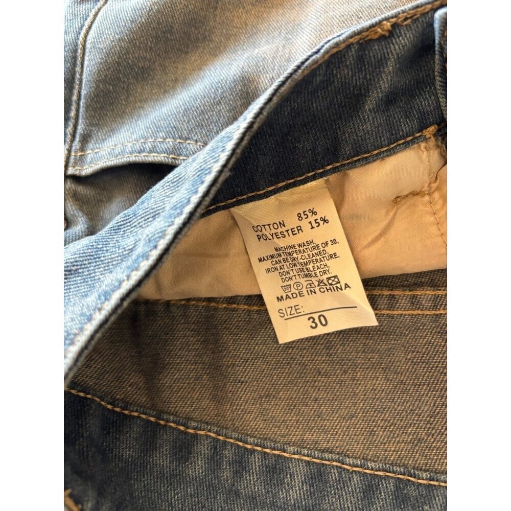 Men's Sandy Blue Distressed Straight Leg Jeans - Picture 3 of 7